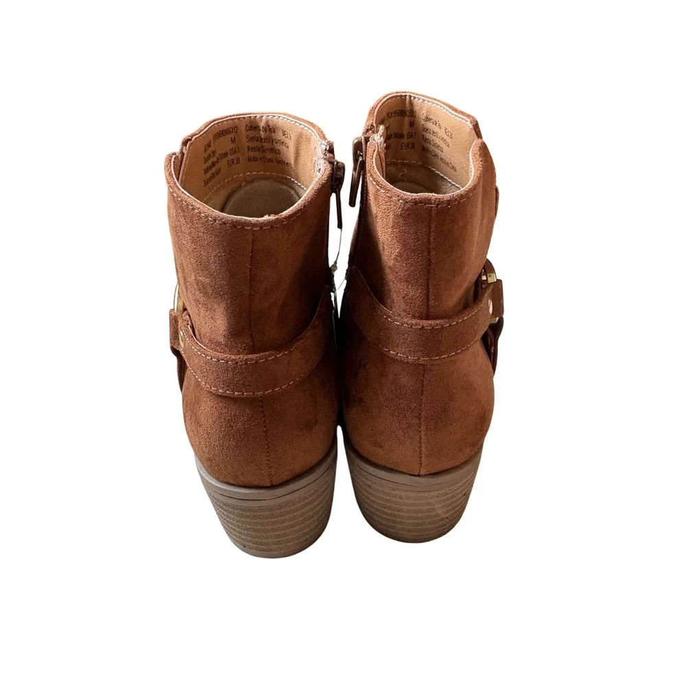White Mountain Womens Ankle Boot Chestnut Faux Suede Harness Bootie NWT